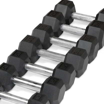 5-25Lb Rubber Coated Hex Dumbbell Set with a Frame Storage Rack Non-Slip Hex Shape for Muscle Toning, Strength Building & Weight Loss - Multiple Choices Available